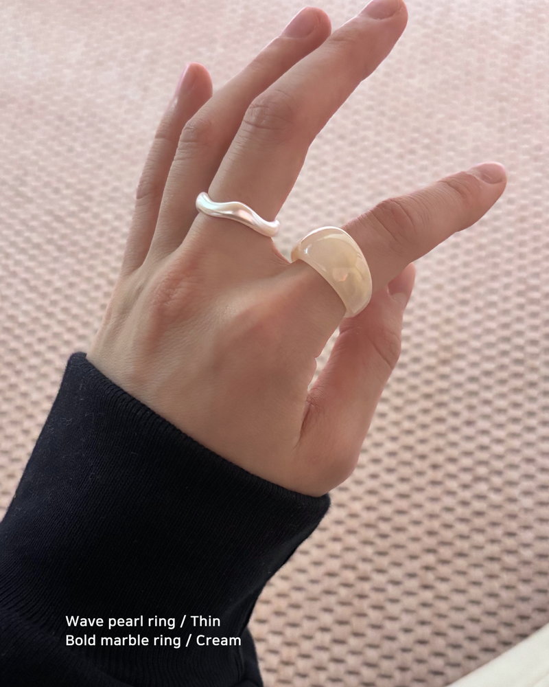 Wave Pearl Ring SET (2 piece)