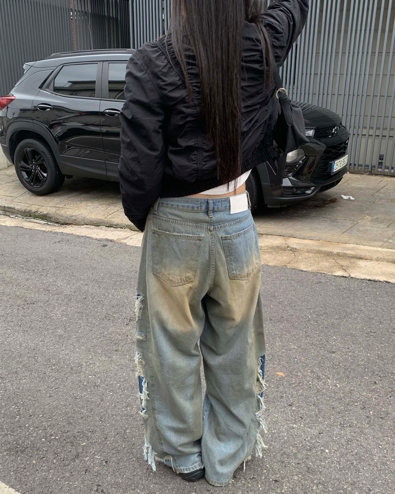 Side vintage denim pants