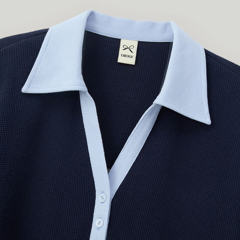 Navy Half Open Collar Tee