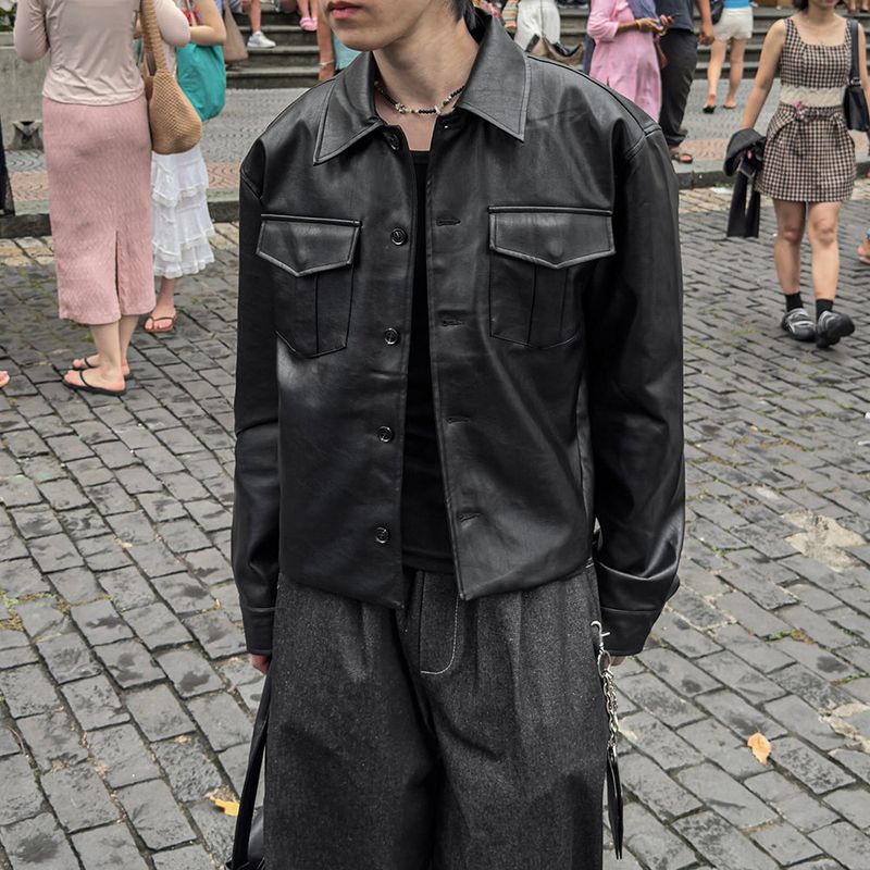 Mark Pocket Short Leather Jacket