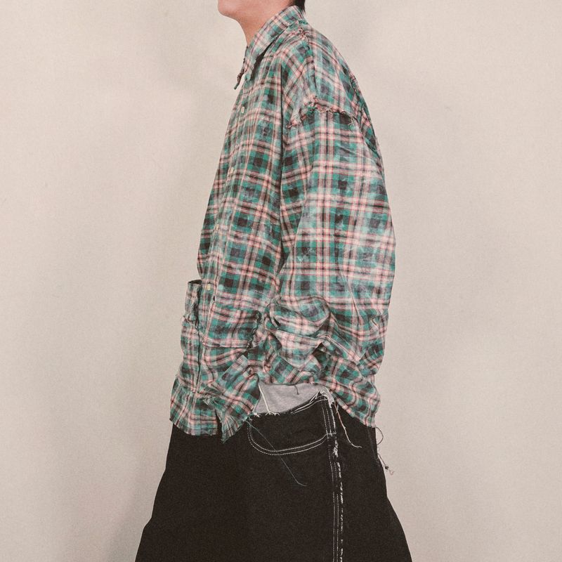 smoke wash check shirt_green