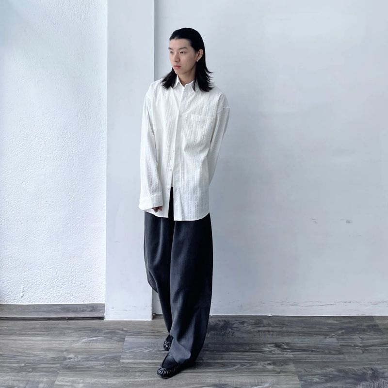 Textured Stripe Drop-Shoulder Shirt