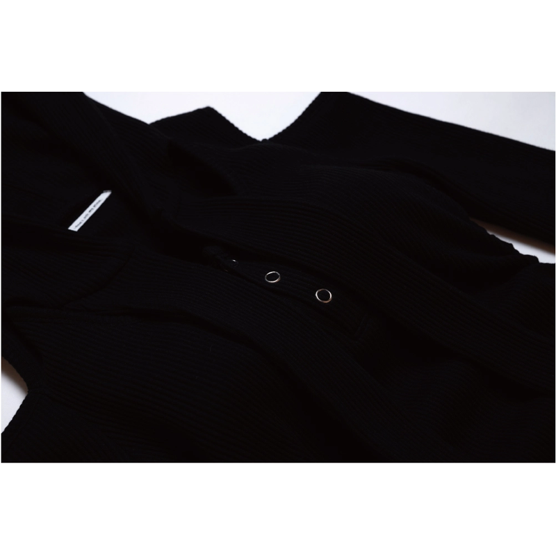 OFF SHOULDER HOODED LONG SLEEVE BLACK
