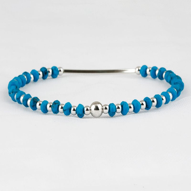 SVB-229 An Yujin wearing Silver Bar Turquoise Unisex Simple Daily Couple Bracelet