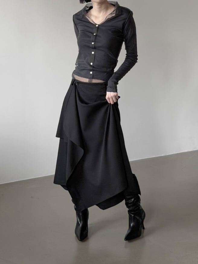 Folden Mesh Layered Collar Tee