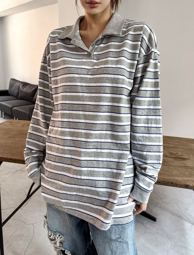 Twoin Stripe Rugby Collar Sweatshirt