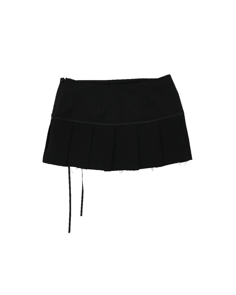 Lined ribbon pleats skirt / black