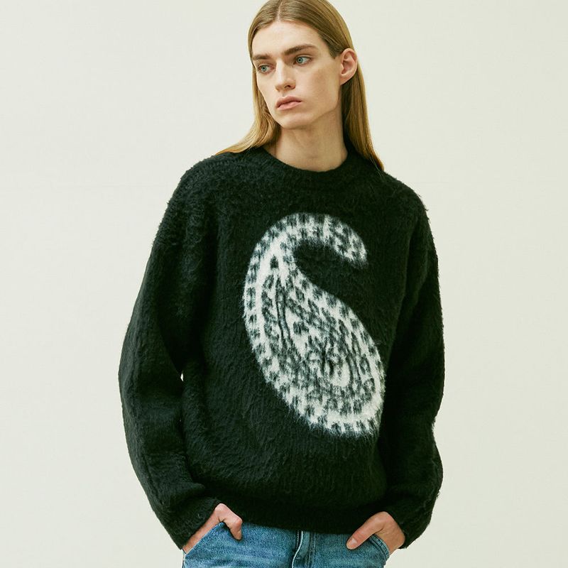 BULKY BRUSH PAISLEY SWEATER BLACK