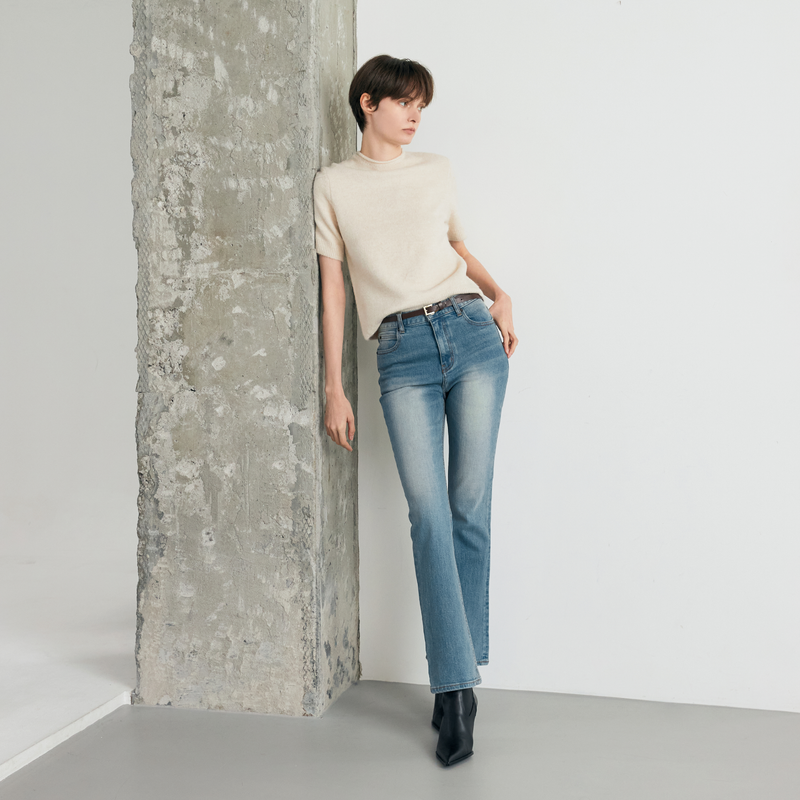 Ash blue semi boots cut - A003