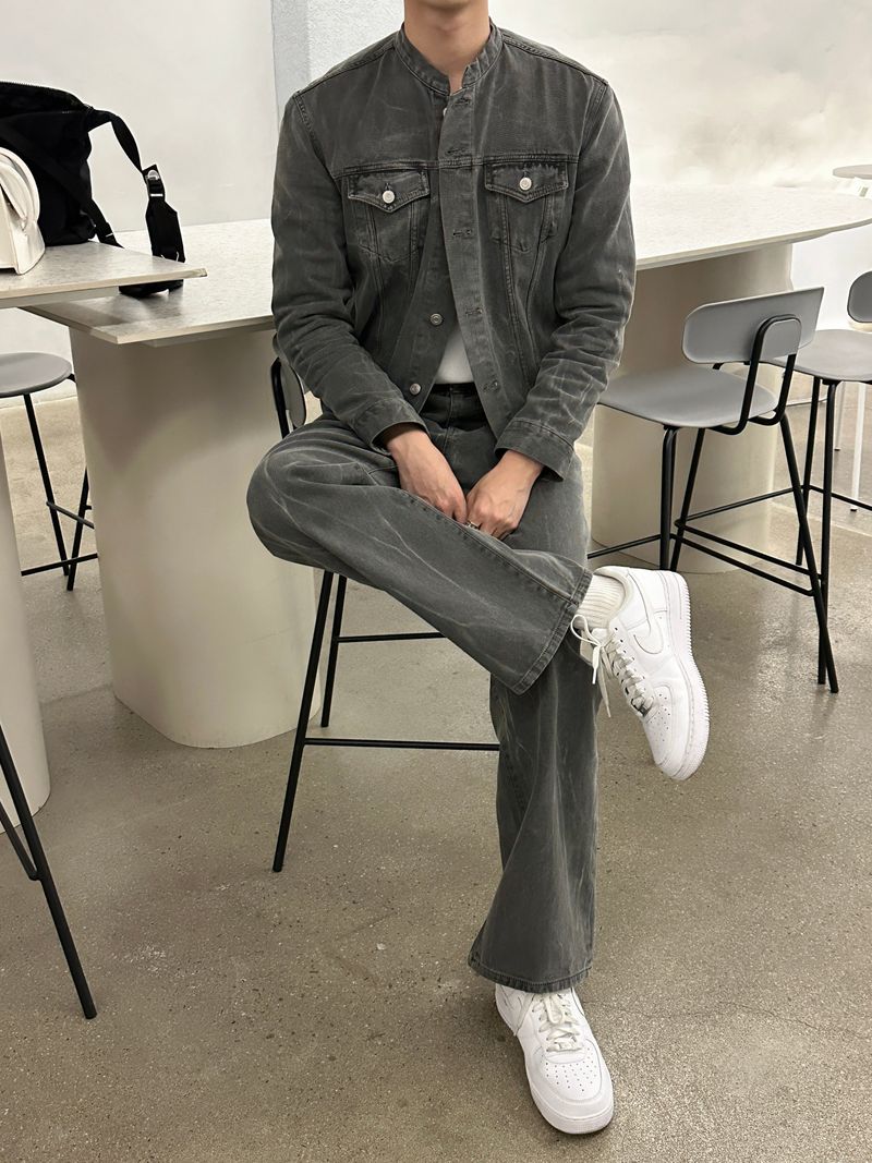 LMN Semi-Over China Setup Denim Jacket (Gray)