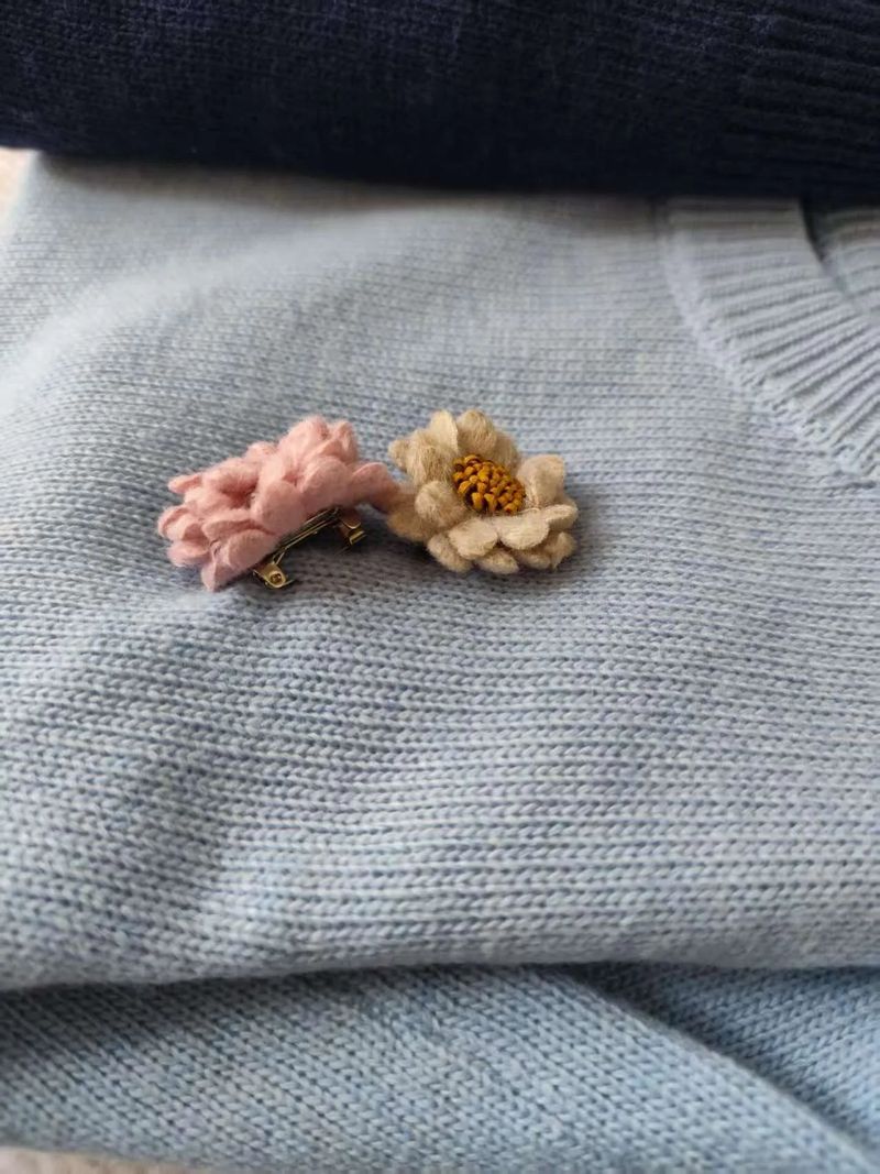 [1+1 Special] Tours Flower Decor Round Neck Wool Short Sleeve Knit