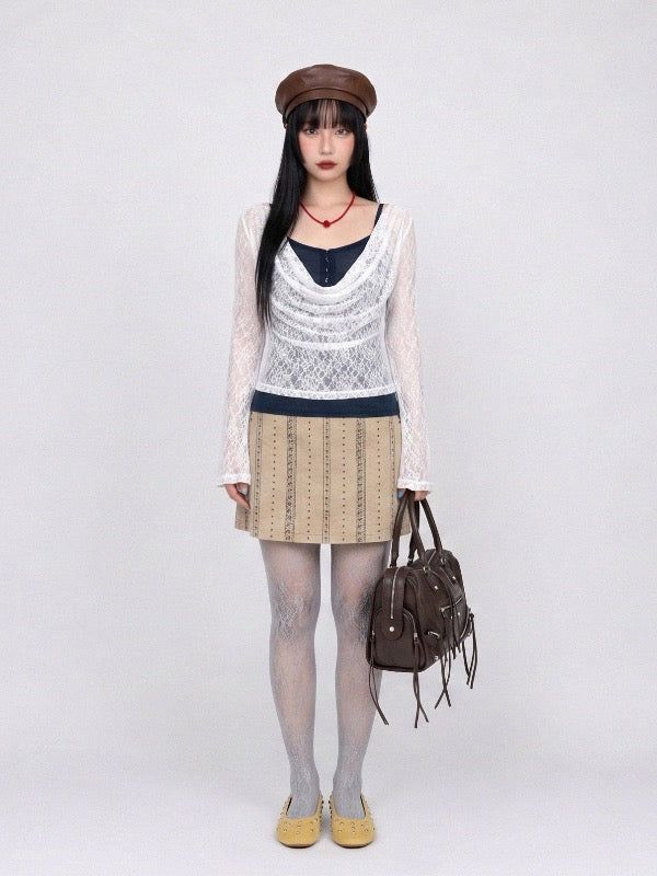 VIVIC（ビビク）の「COWL-NECK LACE TOP (IVORY, PINK)（Tops）」