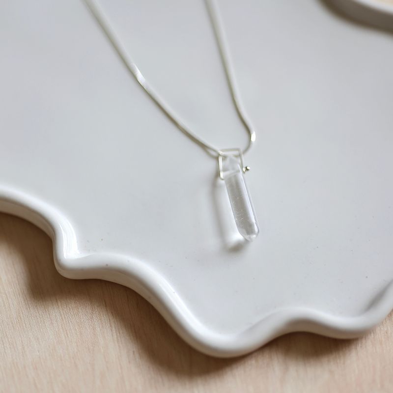 Pencil White Crystal Silver 925 Necklace handmade