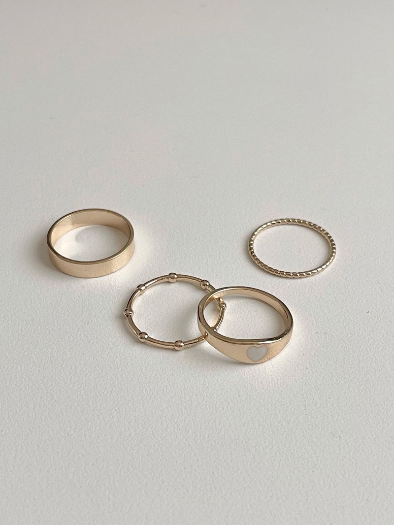 [4 set] bold prime heart layered ring set / 2 colors / volume line