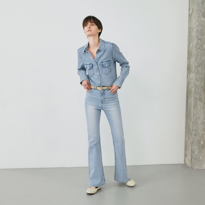 Light blue wide boots cut - D001