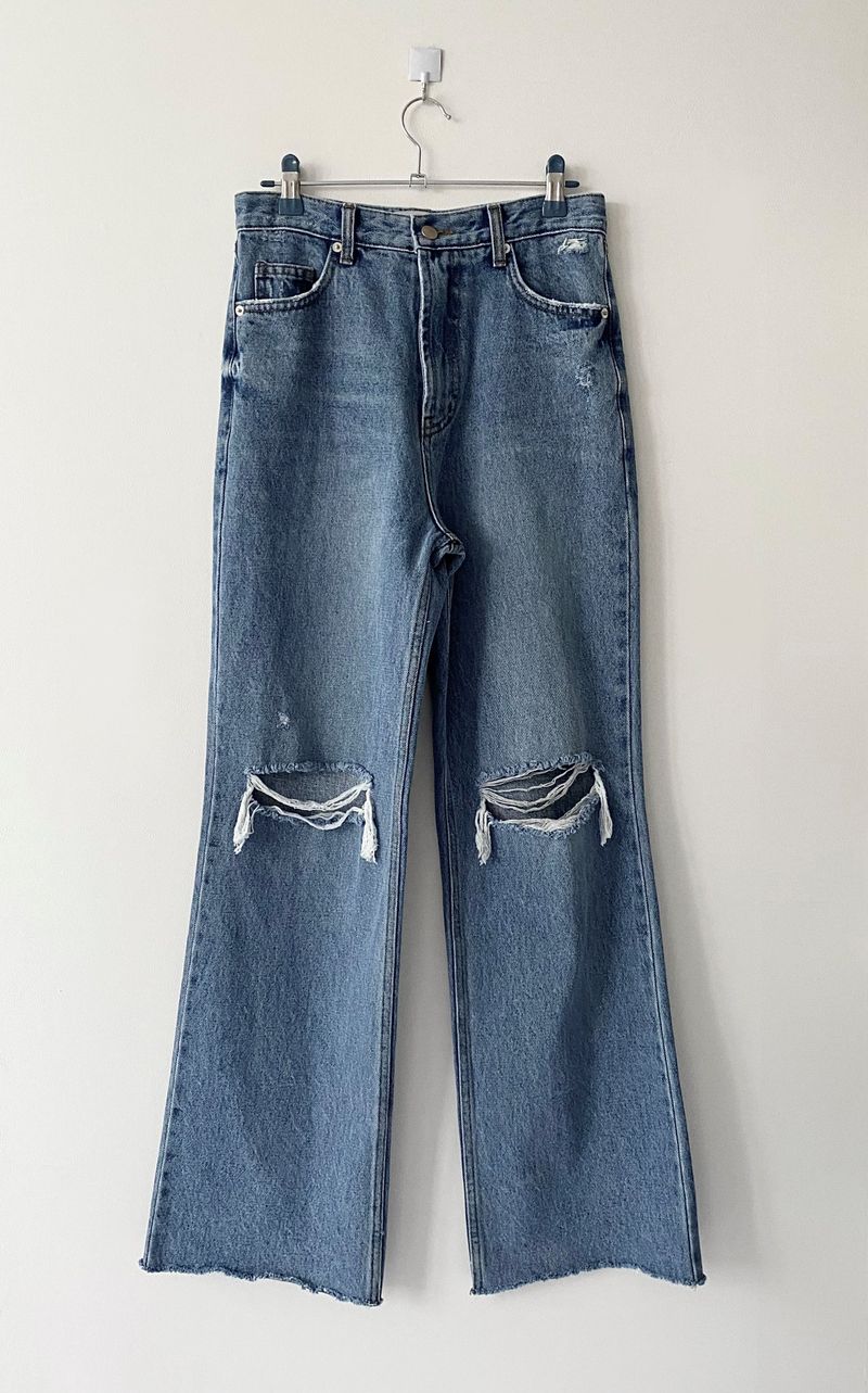 Damage cutting wide denim pants