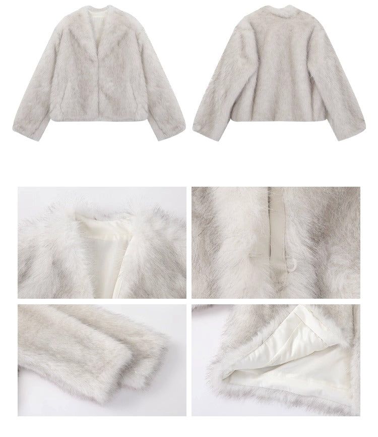 Snow Fox No Collar Fur Jacket