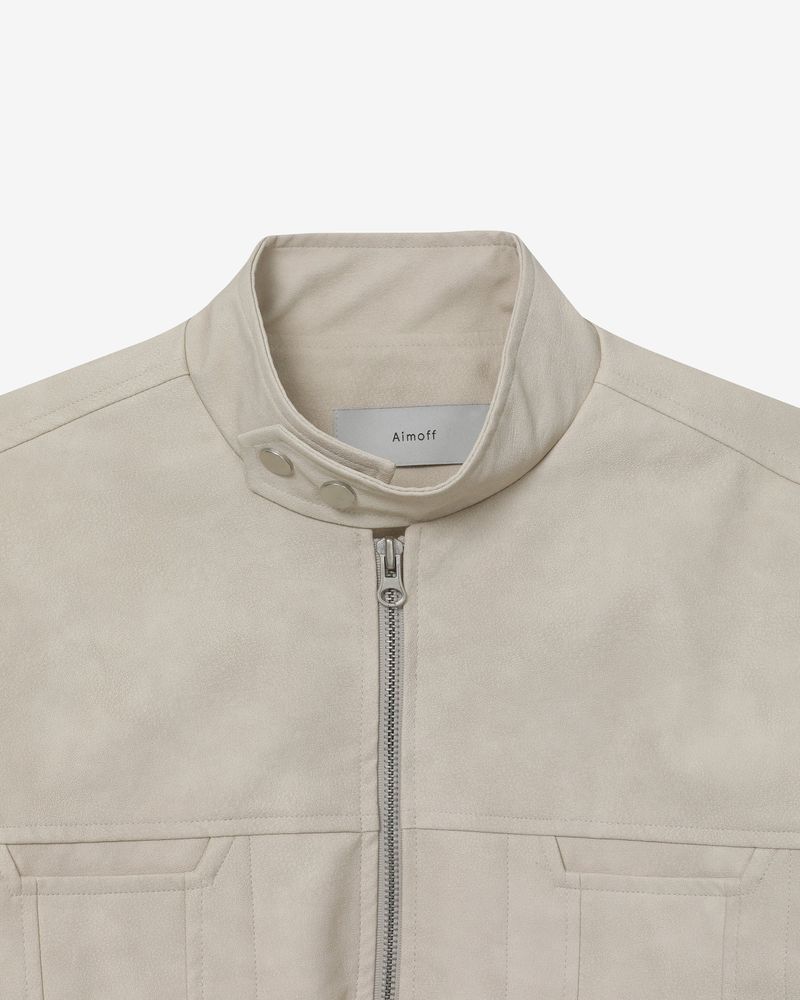 vegan leather biker jacket [ cream beige ]