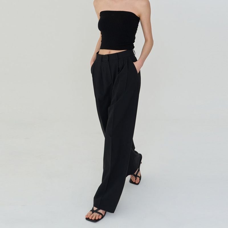 THREE PINTUCK SUMMER WOOL PANTS (BLACK)