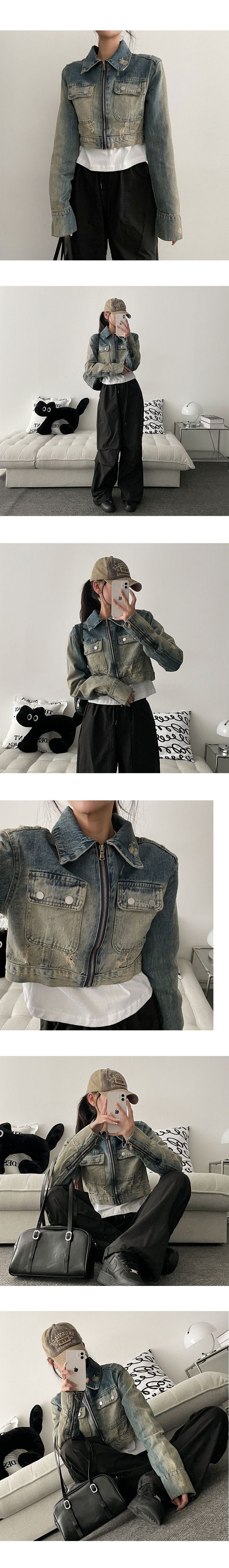 Solve Washing Vintage Denim Cropped Jacket
