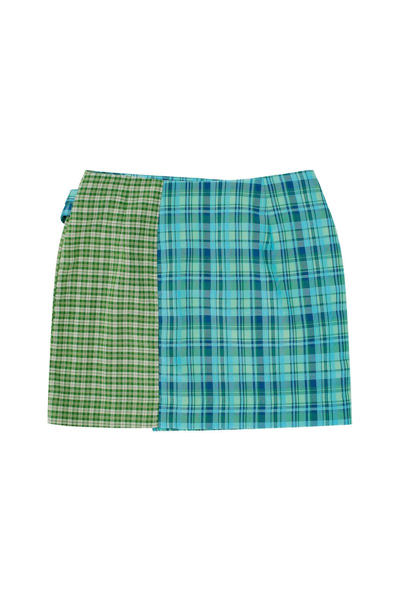 Check Panelled Mini Wrap Skirt _ Green
