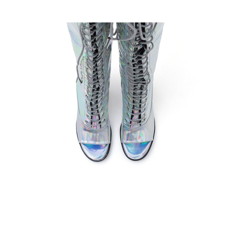 Hologram Thigh High Boots Heel(Silver)