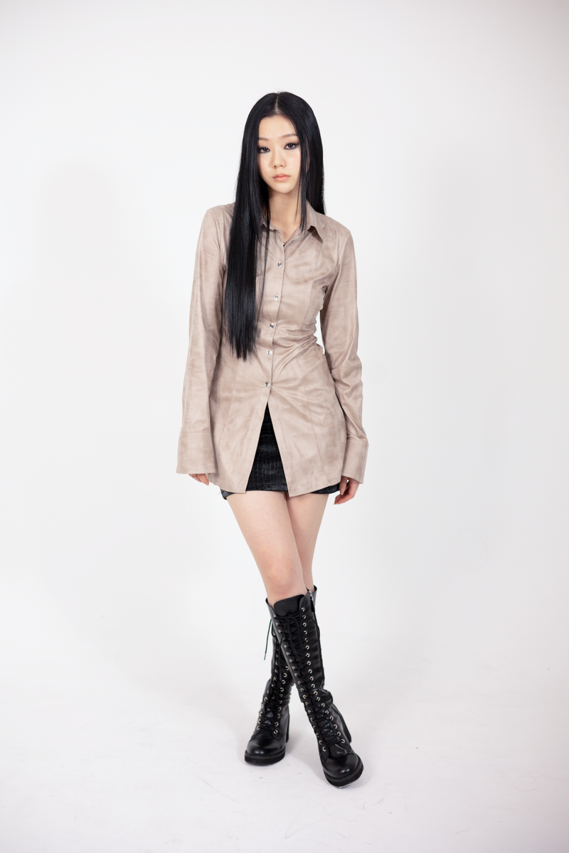 VINTAGE SUEDE LONG SHIRT #BEIGE