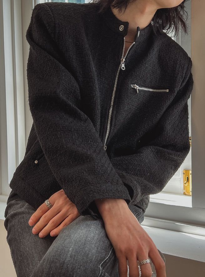 Heather Tweed Biker Crop Jacket
