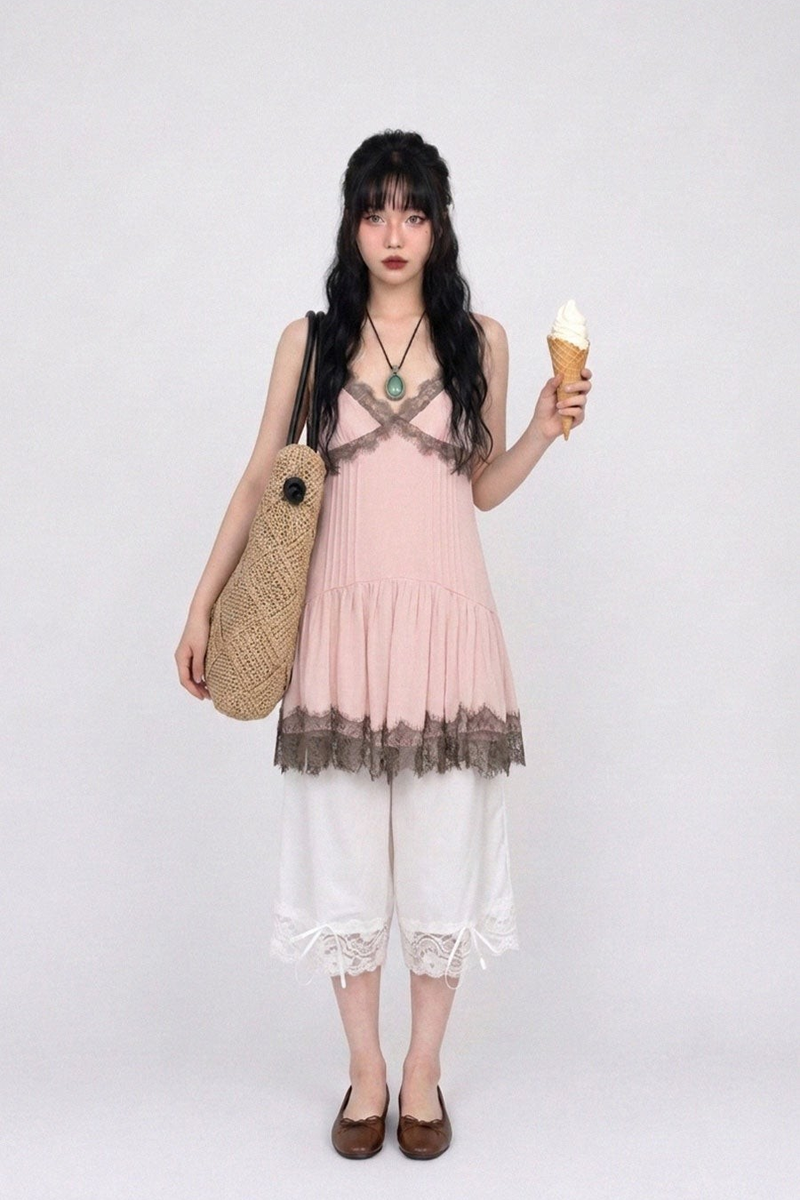 PINKBOM BLUSH LACE MINI DRESS