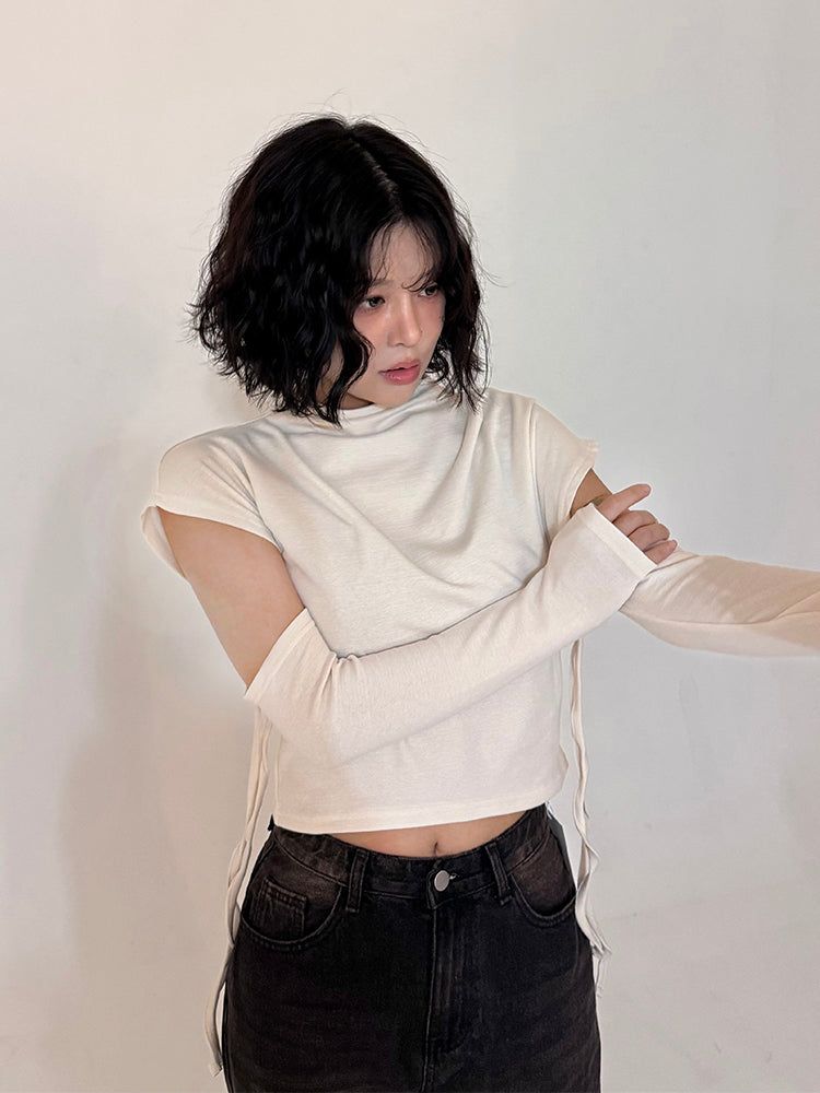 Half Neck Cut-out T-shirt Ivory