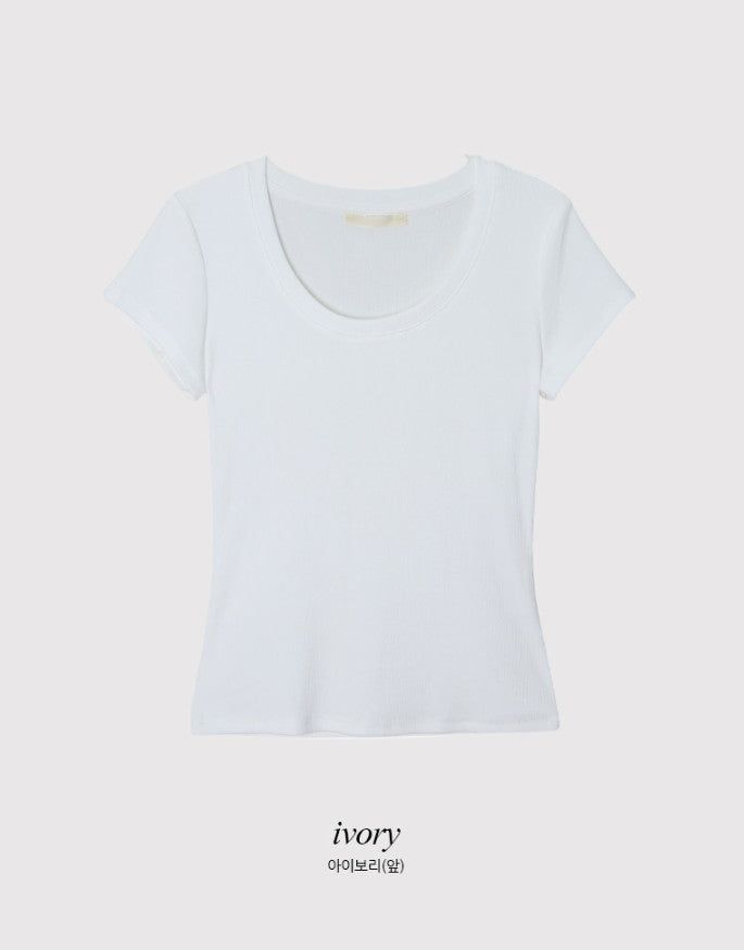 Basic Slim Rib U-neck Short Sleeve T-shirt (5color)