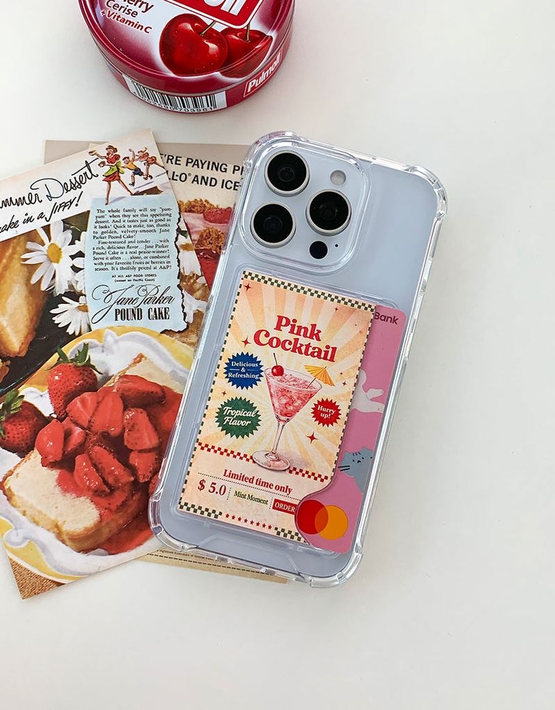 [MADE]ピンクマティーニ ジェルハード iPhone カードポケット付きケース
