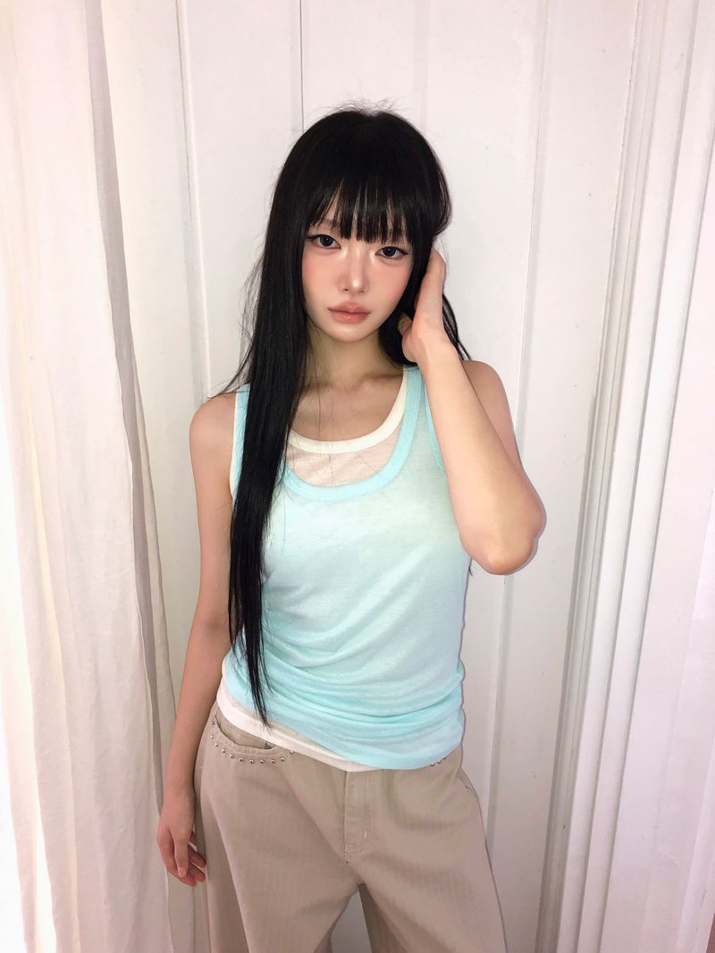 Tendo Shirred Double-Layer Sleeveless Top