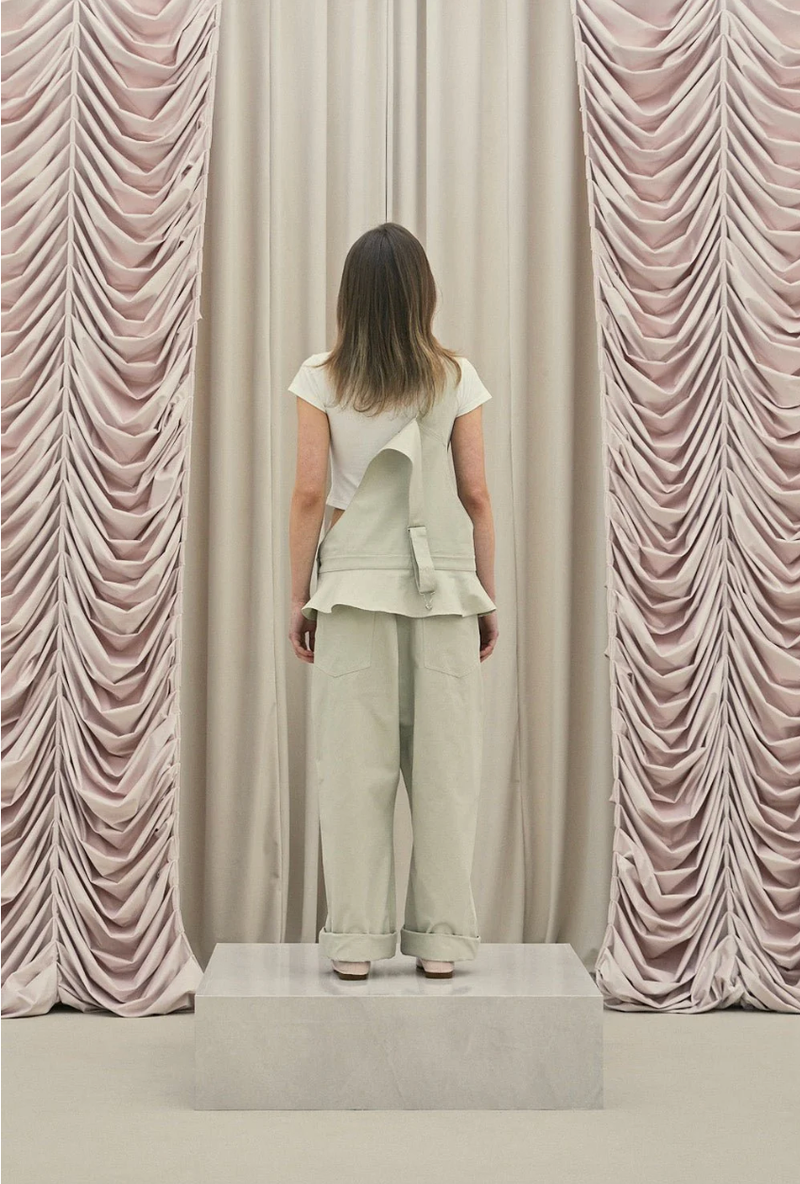 Frill baggy overalls - beige