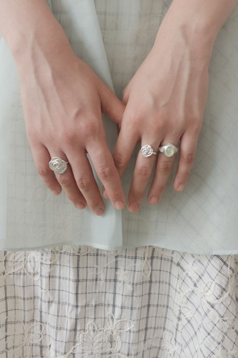 Prehnite Rose Stone Bold Ring