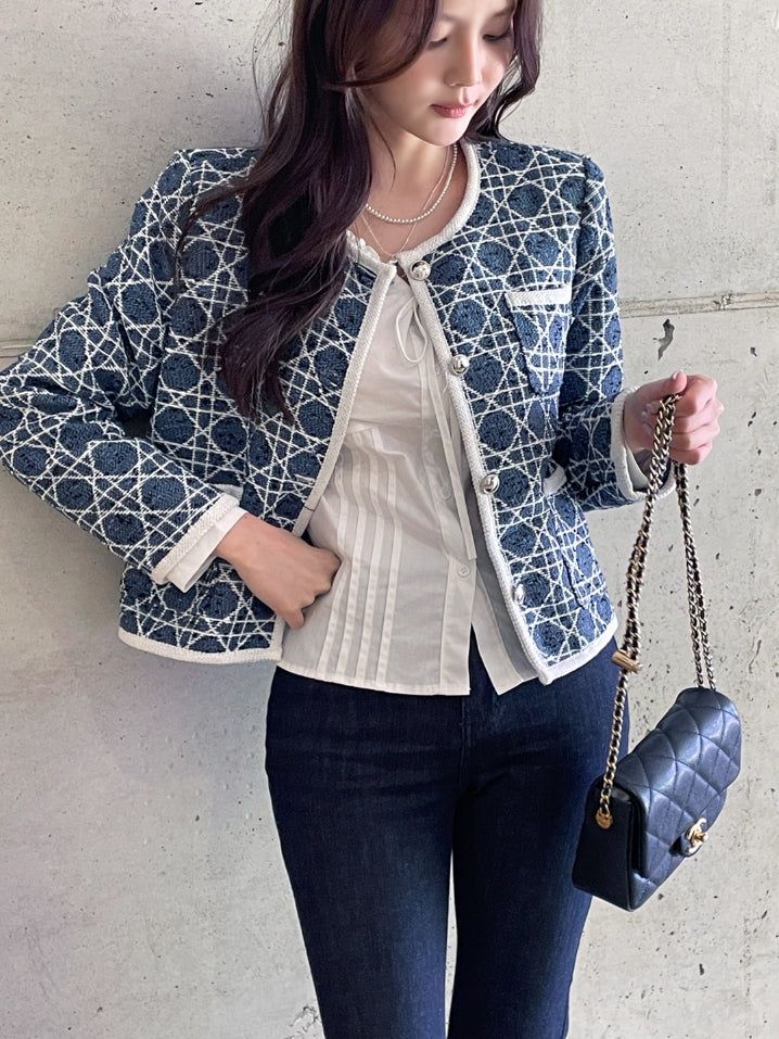 Mondel Cannage Color Matching Tweed Jacket