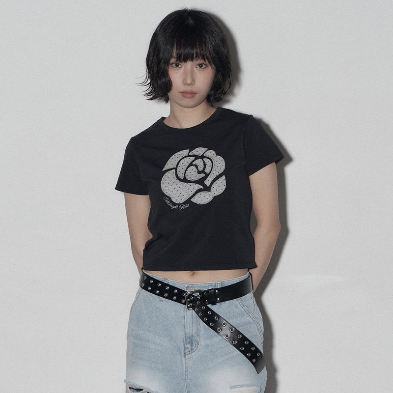 MIDNIGHT MOVE（ミッドナイトムーブ）の「dot rose t (black)（Tops）」