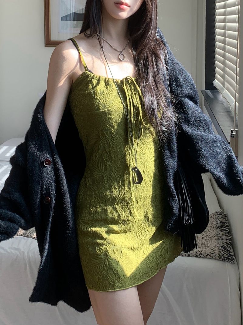 Lumi square Lace String Mini Dress