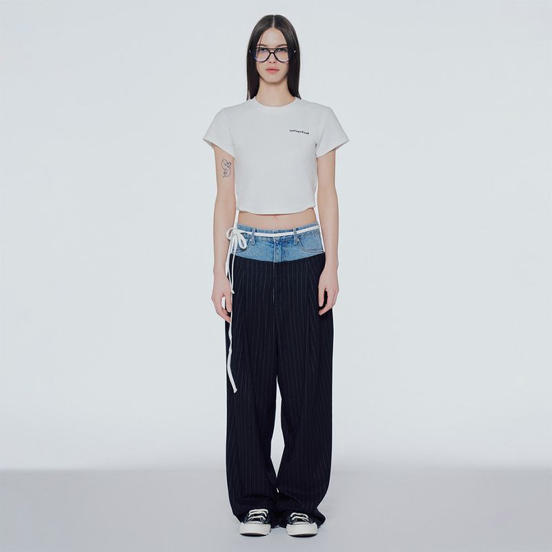 Denim mix trousers