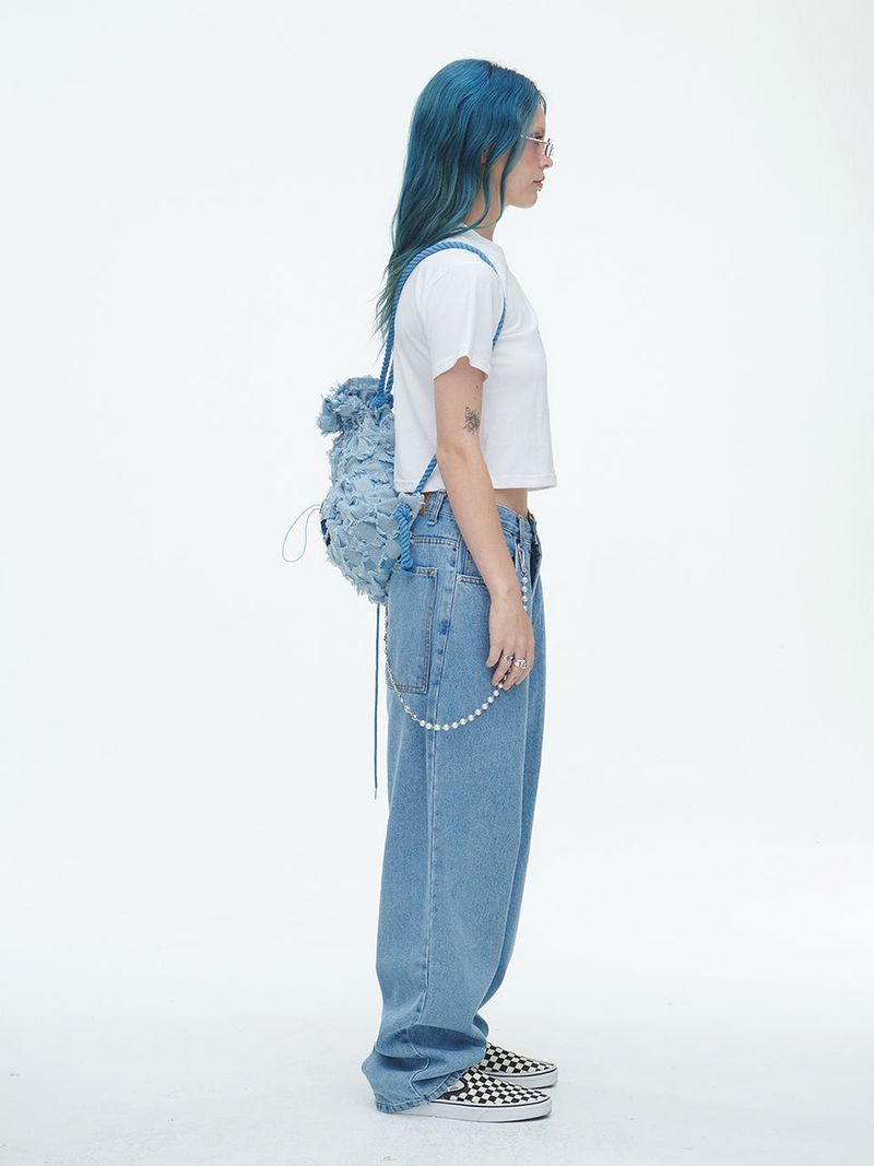 Checkerboard Denim Vagabond Bag Light Blue
