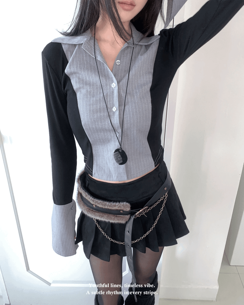 GUSTA（グスタ）の「Youth Contrast Stripe Slim-fit Long Sleeve Shirt （Tops）」