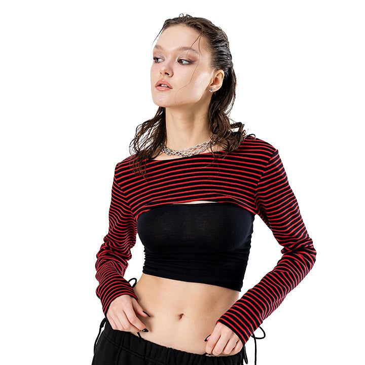 runningHIGH（ランニングハイ）の「STRIPE SLIM BOLERO TOP（Tops）」