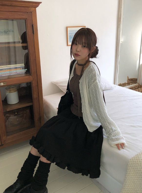 Coun Jacquard Diagonal Shirring Frill Midi Skirt
