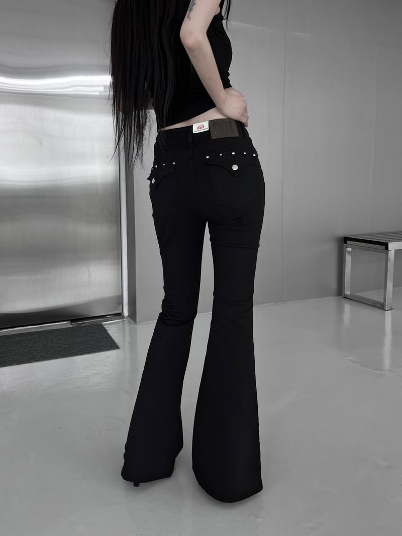 studded mid-rise bootcut denim