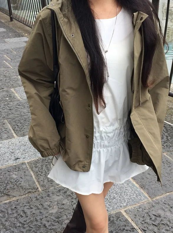 Romon String Hood Pocket Field Jacket