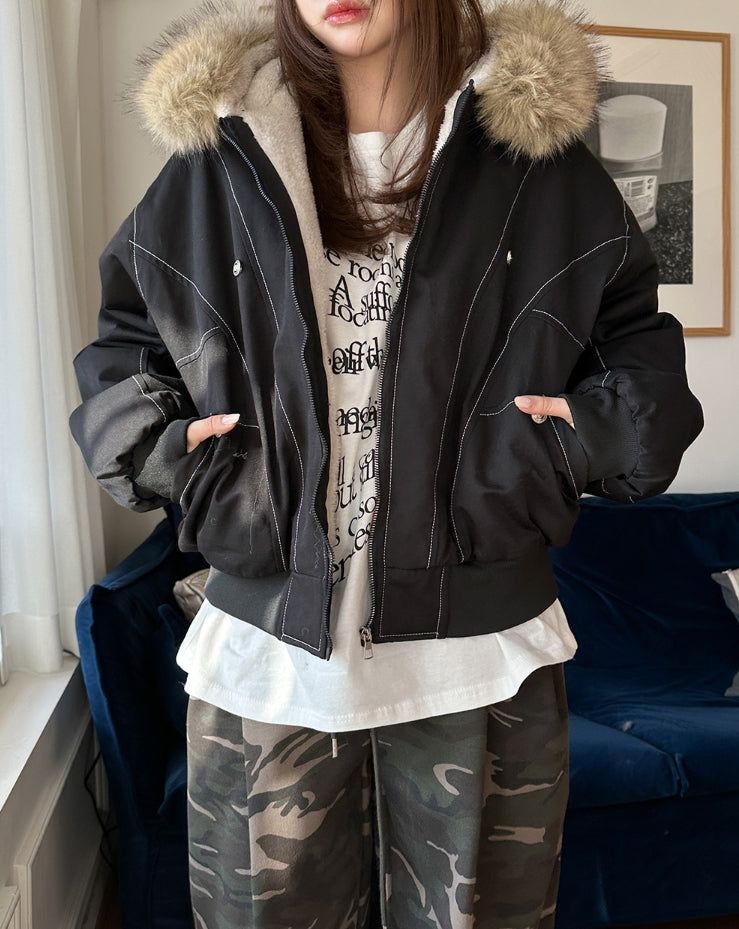 Trisher Raccoon Fur Cut-Out Padded Jumper