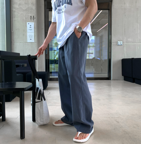 ワンダーラントピグメントウォッシュ加工カラーバンディングワイドパンツ