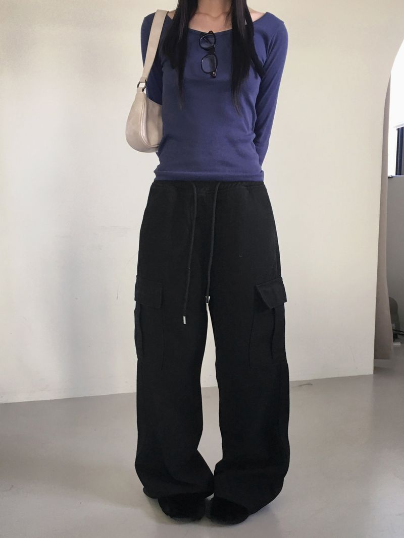 ポケットコットンバンディングロングワイドカーゴパンツ