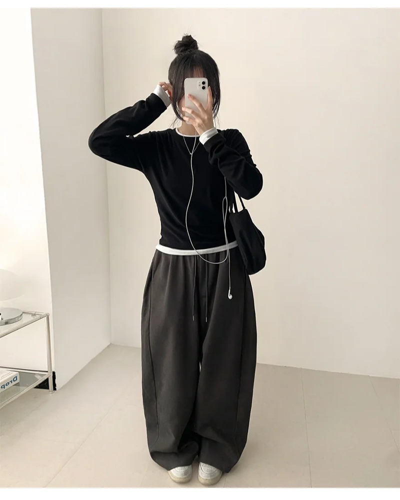 Romy back pocket side pin tuck hem string cotton wide pants
