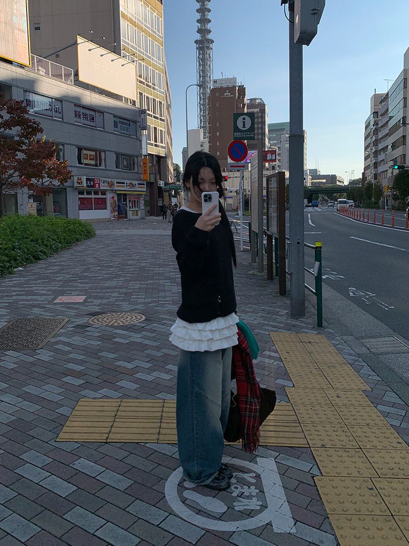 DAMAGE BOAT NECK LOOSE KNIT (3C)